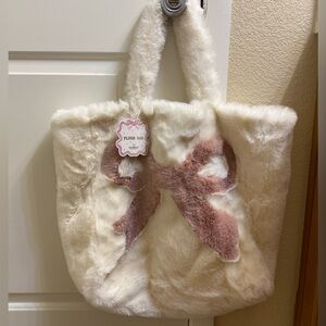 Danver Plush Bag ❤️Fur Coquette Moss Pink Bow Large Tote Viral NWT